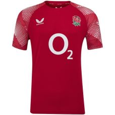 Maillot d'Échauffement Angleterre Rugby 2025 – T-Shirt Rouge avec Blason Rose