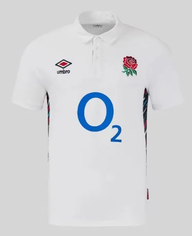 Umbro England Rugby Classic Home Polo 2025 – White Short Sleeve Jersey with Rose Crest